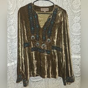 Double D Ranch Velvet Tunic V Neck Medium Embroidered Studded